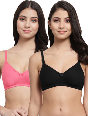 Docare Women T-Shirt Lightly Padded Bra(Black, Pink)