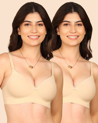 KOMLI Komli Bonded Polyamide Full Coverage Padded Bra Women T-Shirt Lightly Padded Bra(Beige)