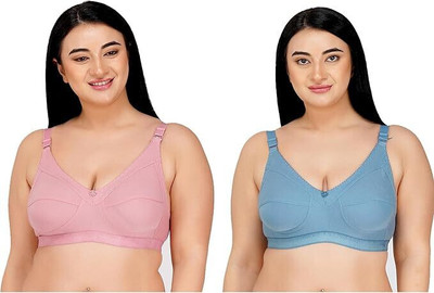 KIRROX Women’s C Cup Cotton Bra Set – Full Coverage, Non-Padded, Ultra-Comfortable Women Everyday Non Padded Bra(Pink, Blue)