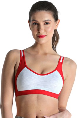 deevaz Non-Padded Cotton Rich Sports Bra in Orange Melange Colour Women Sports Non Padded Bra(Red, Grey)