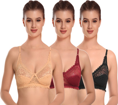 Anamta ANMATA pack of 3 Net non padded bra Women Everyday Non Padded Bra(Multicolor)