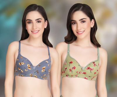 Cup's-In C-Kali Bra Women Minimizer Lightly Padded Bra(Grey, Green)
