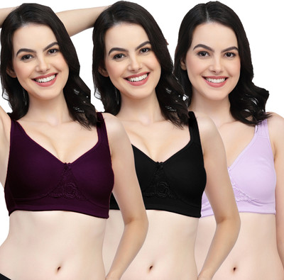 COLLEGE GIRL CG1214Mino Women Minimizer Non Padded Bra(Purple, Black, Purple)