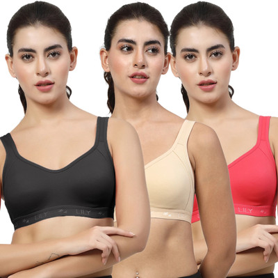 LILY Strops555 Women Sports Non Padded Bra(Black, Beige, Red)