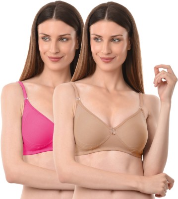 Vanila C Cup Seamless and Comfortable Lingerie Cotton (Size 34, Pack of 2) Women Everyday Non Padded Bra(Beige, Pink)