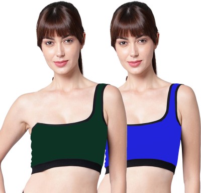 PIBU Women Minimizer Non Padded Bra(Green, Blue)