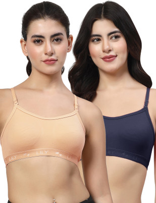 LILY Women Sports Non Padded Bra(Orange, Dark Blue)