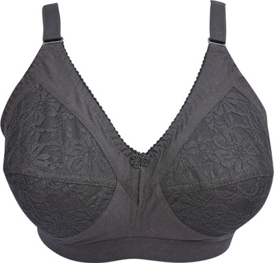 Ninteen-69 Cotton Plain Lovable Non-Padded Wirefree Seemed Bra Full Coverage for Women Women Full Coverage Non Padded Bra(Black)