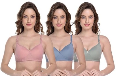 Teleform Women T-Shirt Lightly Padded Bra(Green, Pink, Blue)