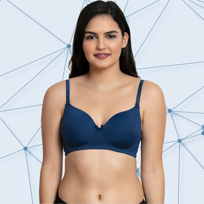 CHILEELIFE Women's Lycra Blend Lightly-Padded Wire-Free Everyday Bras Women T-Shirt Lightly Padded Bra(Dark Blue)