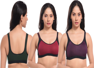 CURVZEX ZAMBIAe Women Sports Non Padded Bra(Purple, Red, Dark Green)