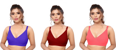 Shree Brahmani Corporation Women's Cotton Blend Full Comfortable Non-Padded Chami Bra For Everyday Wear Women Everyday Non Padded Bra(Blue, Maroon, Pink)