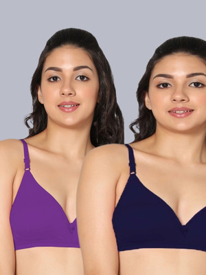 Eden EDEN02PURPLENAVYBLUE Women T-Shirt Non Padded Bra(Purple, Dark Blue)