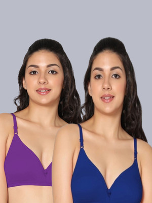Eden EDEN02PURPLEROYALBLUE Women T-Shirt Non Padded Bra(Purple, Dark Blue)