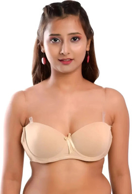 atox Transparent Backless Straps Everyday Bra Women Balconette Lightly Padded Bra(Beige)