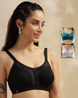 Dollar Missy Pack of 3 Rich Cotton Firm Support Plu Size Women Everyday Non Padded Bra(Black, Blue)