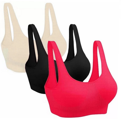 Jjwomens Pack of 3 Girls Stretchable Cotton sports non padded seamless sports gym bra Women Sports Non Padded Bra(Multicolor)