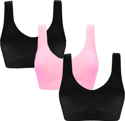 JENIENTERPRISE Women Sports Non Padded Bra(Black, Pink)