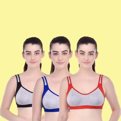 Bruchi Club Pack of 3 Women Sports Non Padded Bra (Red, Blue, Black) Women Sports Non Padded Bra(Multicolor)