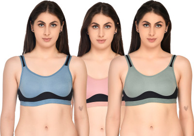 ASHMIRAS Pack of 3 Women Sports Non Padded Bra(Light Blue, Light Green, Pink)