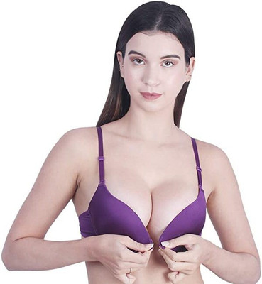 EYESOFPANTHER Front Open Push up Padded Bra Women Push-up Lightly Padded Bra(Purple)
