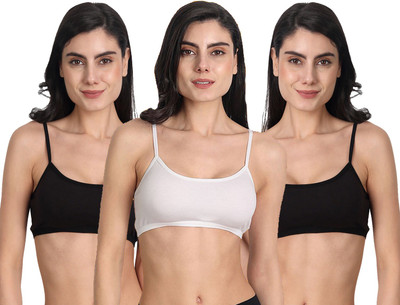 Aimly Women's Cotton Non-Padded Full Coverage Sports Bra Pack of 3 Women Sports Non Padded Bra(Black, White)