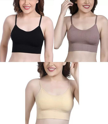 NSUSU Women Cami Bra Heavily Padded Bra Women Cami Bra Lightly Padded Bra(Black, Beige, Brown)