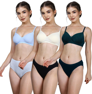 CARLTON LONDON Women Everyday Lightly Padded Bra(Light Blue, White, Dark Green)