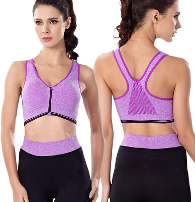 Zylum Fashion Women Front Open Zipper Zip Clouser Sport Bra Women Sports Lightly Padded Bra(Purple)