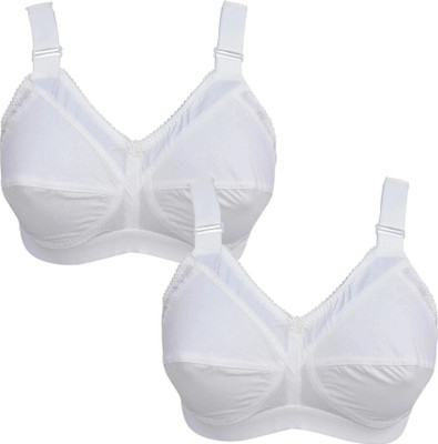 Ninteen-69 Women's Non-Padded Cotton Seamed Full Coverage C-Cup Bra (Pack of 2) Women Full Coverage Non Padded Bra(White)