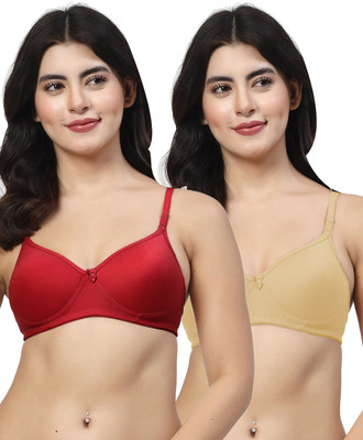 LILY maofcigam Women T-Shirt Heavily Padded Bra(Maroon, Beige)