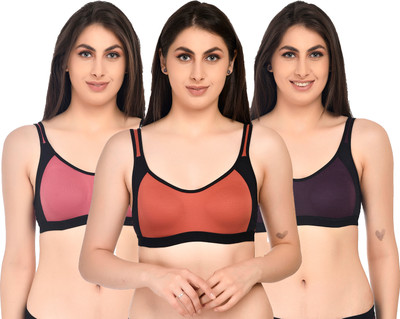 ASHMIRAS Pack of 3 Women Sports Non Padded Bra(Orange, Pink, Purple)