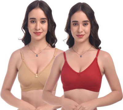 ELINA Women T-Shirt Non Padded Bra(Beige, Maroon)