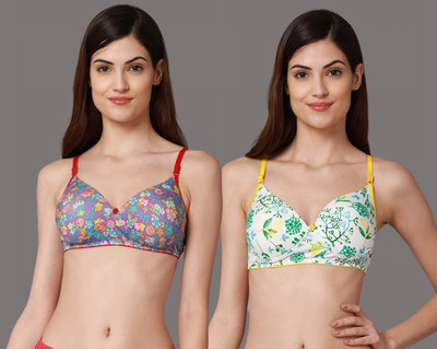 Cup's-In B-Riopd Bra Women Full Coverage Lightly Padded Bra(Red, Yellow)