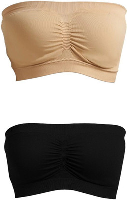 MUNNS & MARS Non Padded Seamless Tube Bra Combo - Black & Beige Women Bandeau/Tube Non Padded Bra(Black, Beige)