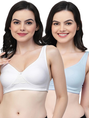 COLLEGE GIRL CG1214 Double Layered Women T-Shirt Non Padded Bra(White, Light Blue)