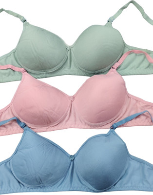 Havenhues Combo pack Of 3 Women Cage Bra Lightly Padded Bra(Pink, Blue, Green)