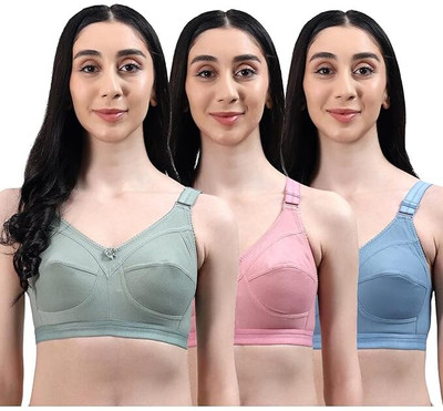 Auletics Non Padded Non Wired Big Bust Bra Women Full Coverage Non Padded Bra(Green, Grey, Pink)
