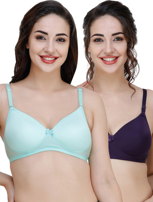 COLLEGE GIRL Hellopad ComboPO2 Women T-Shirt Lightly Padded Bra(Green, Purple)