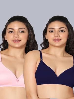 Eden EDEN02PINKNAVYBLUE Women T-Shirt Non Padded Bra(Pink, Dark Blue)