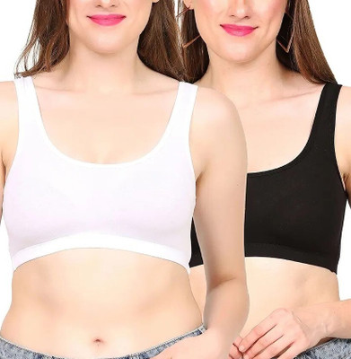 MEEMBOOLI Air Sports Bra Pack of 2 Women Sports Non Padded Bra(White, Black)