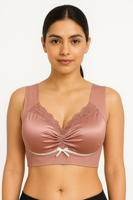 MUSKI COLLECTION Women's Lightly Padded Non-Wired Full Coverage Bra with Lace Detailing Women Full Coverage Lightly Padded Bra(Pink)
