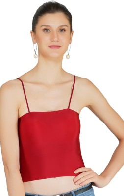 1To Finity Seamless padded tube noddle straps camisole Women T-Shirt Heavily Padded Bra(Red)