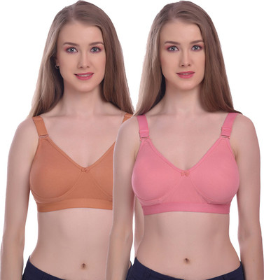 elina Comfort Wireless Bra for Women – Soft and Breathable Everyday Support Women Minimizer Non Padded Bra(Brown, Pink)