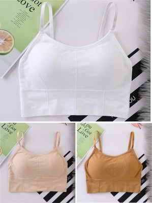 MEEMBOOLI Premium Quality Women Full Coverage Lightly Padded Cami Bra Women Everyday Lightly Padded Bra(White, Beige, Orange)