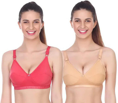Linefaily Pack of 2 Women Full Coverage Non Padded Bra(Red)