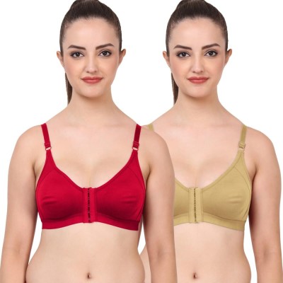 SachiCollecte Primium Quality Front Open Bra for Women in Pack of 2 With Randome Colors. Women Maternity/Nursing Non Padded Bra(Red, Beige)