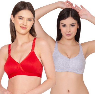 Groversons Paris Beauty Non-padded Combo Bra Women Everyday Non Padded Bra(Red, Grey)