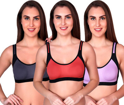 CURVZEX disha Women Sports Non Padded Bra(Purple, Orange, Grey)