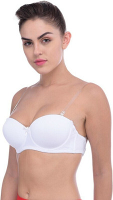 Pink PixiesCreation Transparent Backless Padded Bra Women Balconette Heavily Padded Bra(White)